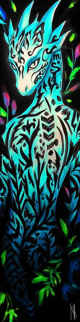 Free dragon bookmark featuring a tattooed-style dragon